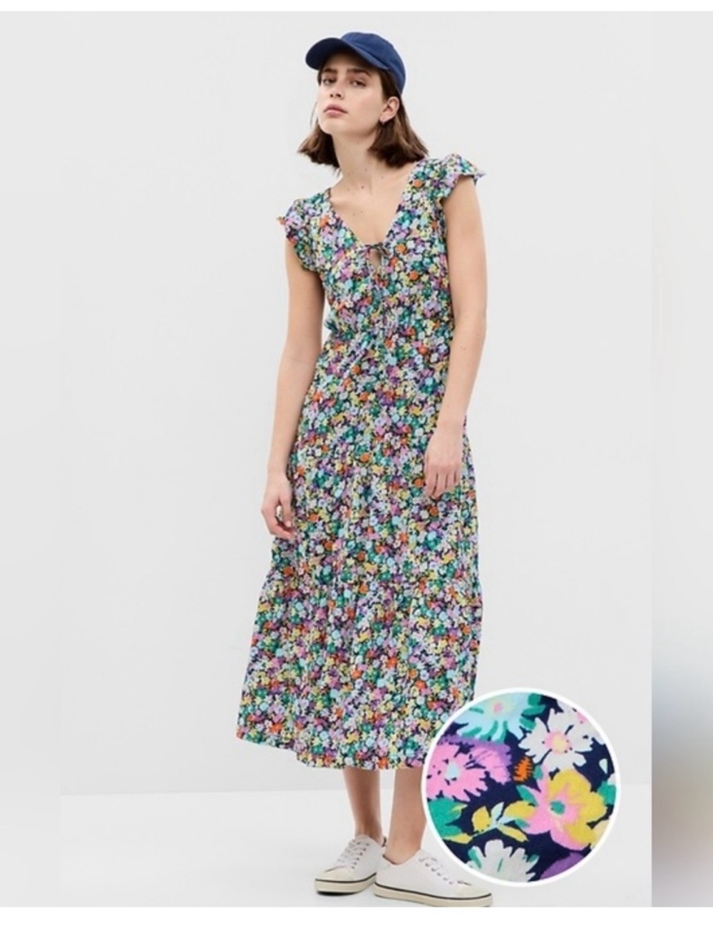 GAP Floral Ruffle Midi Dress in Multicolor